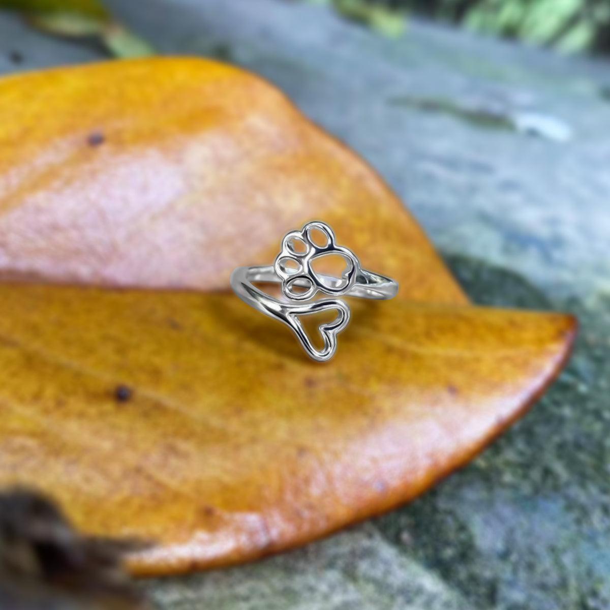 Adjustable Paw & Heart Ring β Stainless Steel