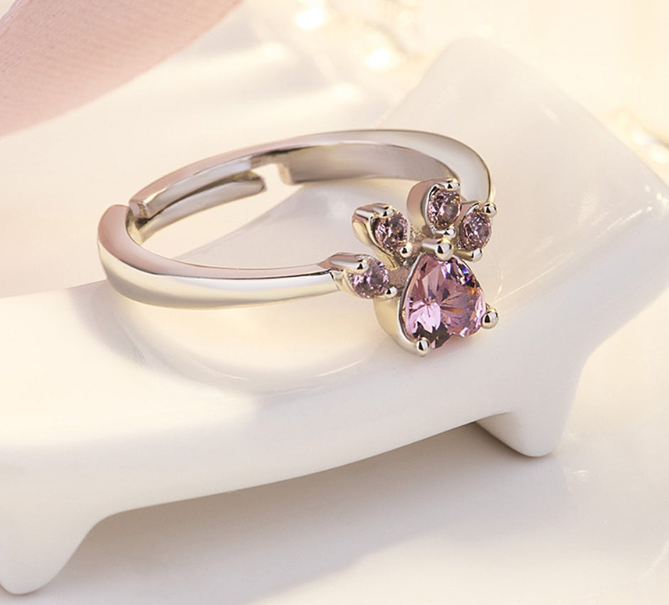 Rose Gold Paw Jewelry Set β 4 Pieces with Zirconia Heart (Ring, Necklace, Earrings, Bracelet)
