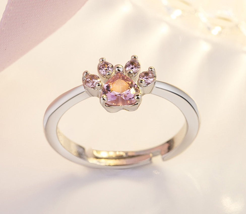 Rose Gold Paw Jewelry Set β 4 Pieces with Zirconia Heart (Ring, Necklace, Earrings, Bracelet)