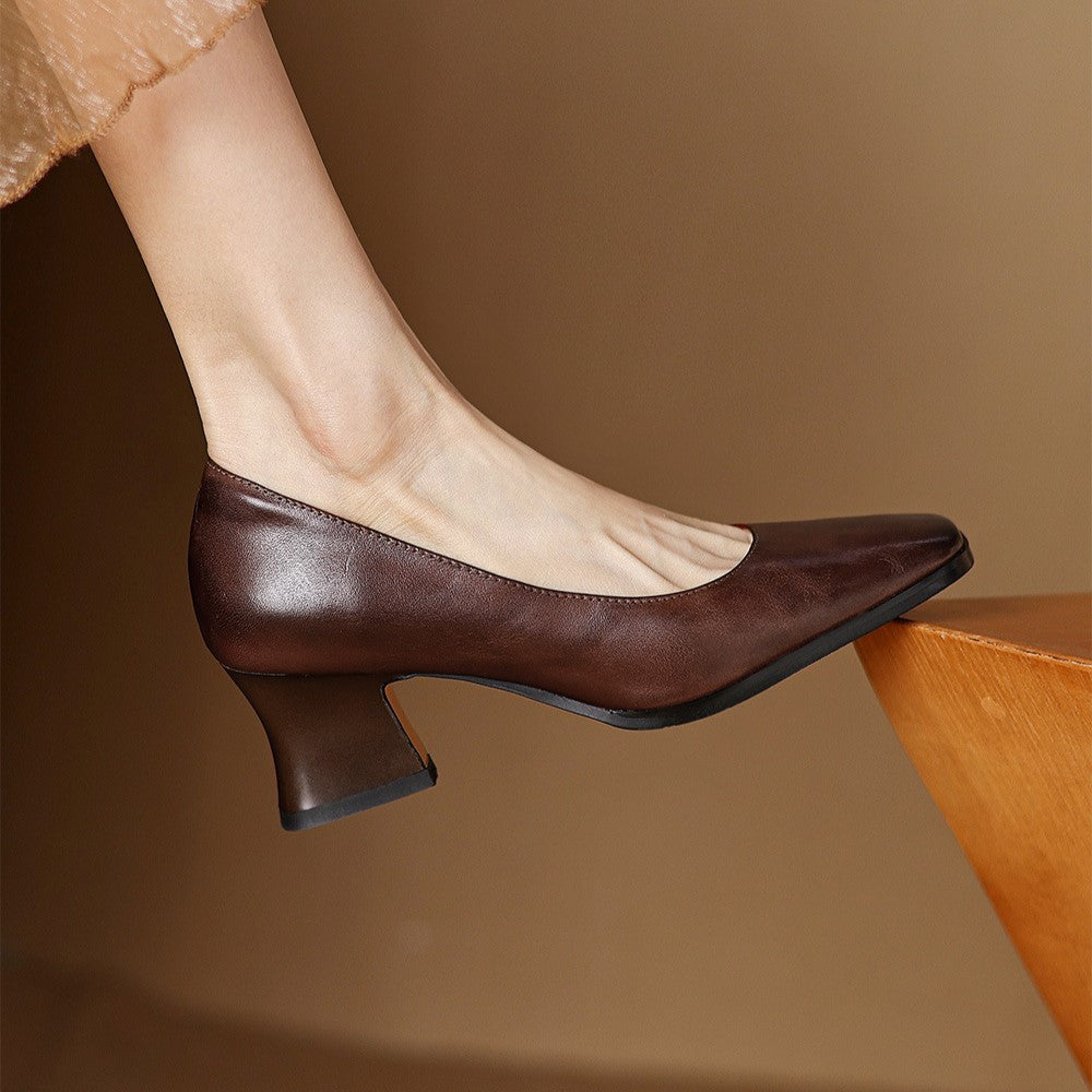 Theo Square-Toe Leather Pumps
