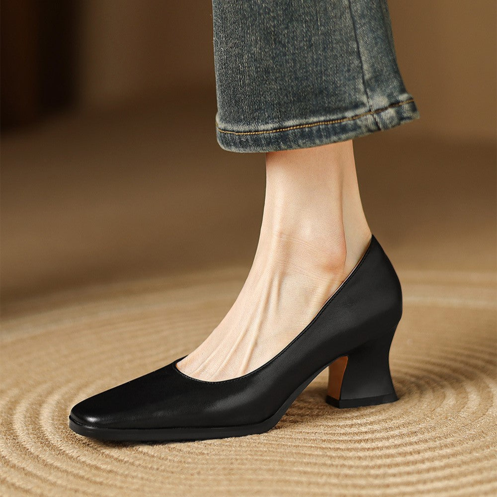 Theo Square-Toe Leather Pumps
