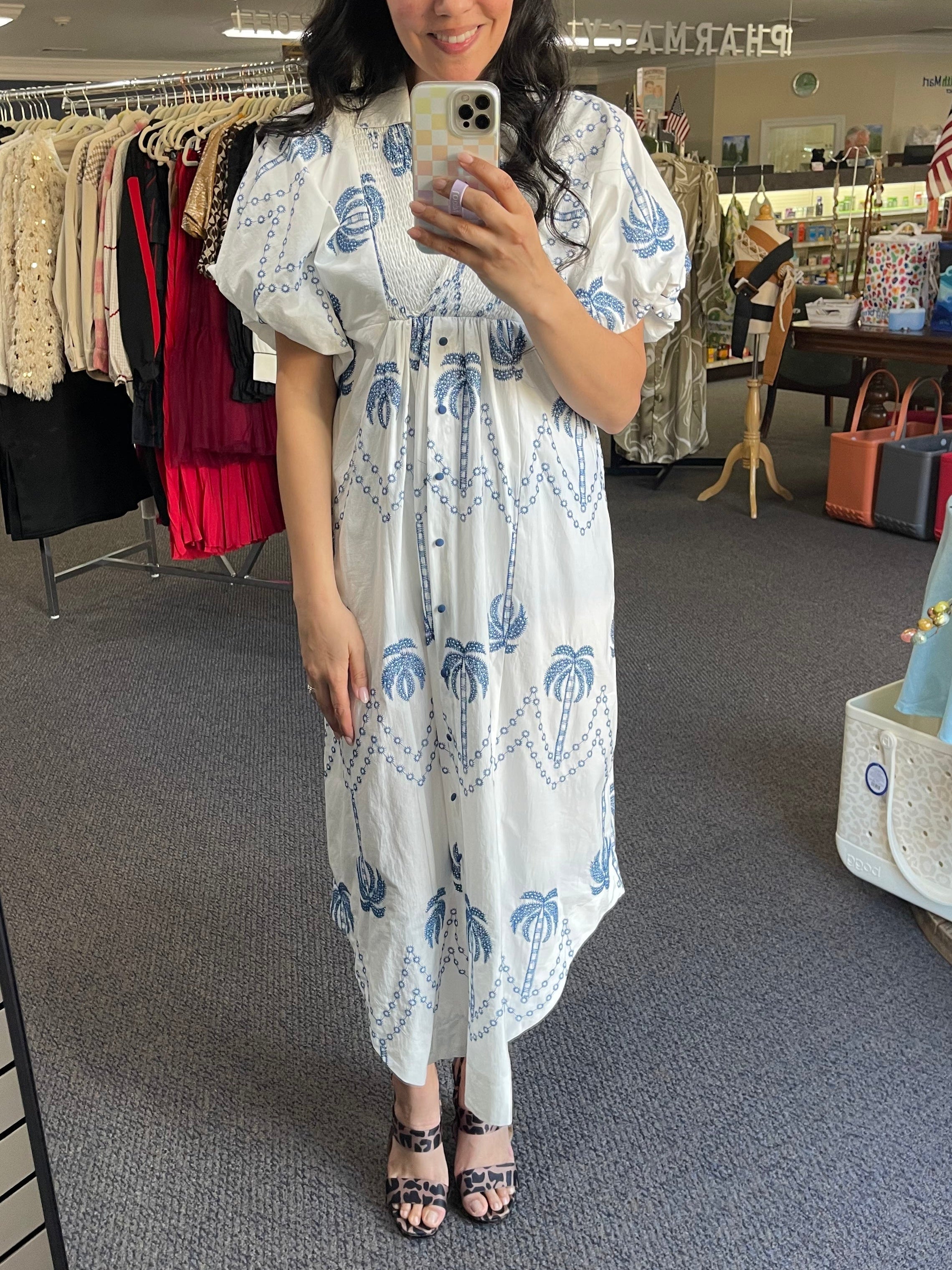 Palm Tree Print Midi Dress
