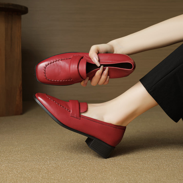 Elsie Square-Toe Leather Loafers