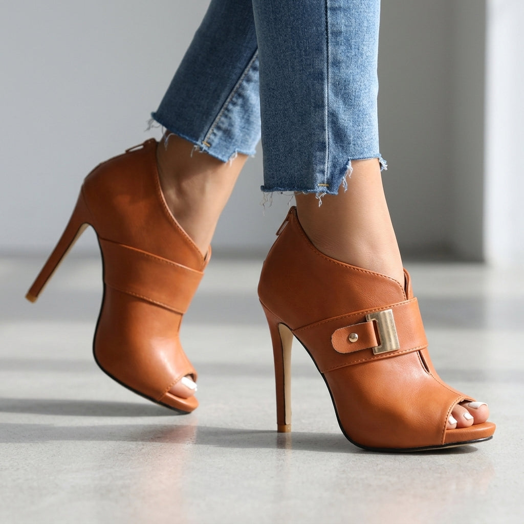 Ellis Open-Toe Buckle Heels