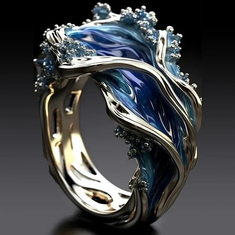 Antique Golden Ocean Wavy Ring | White Gold