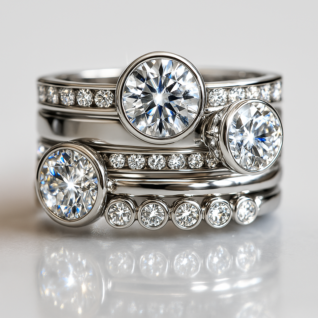 Vintage Silver & Crystal Layered Ring