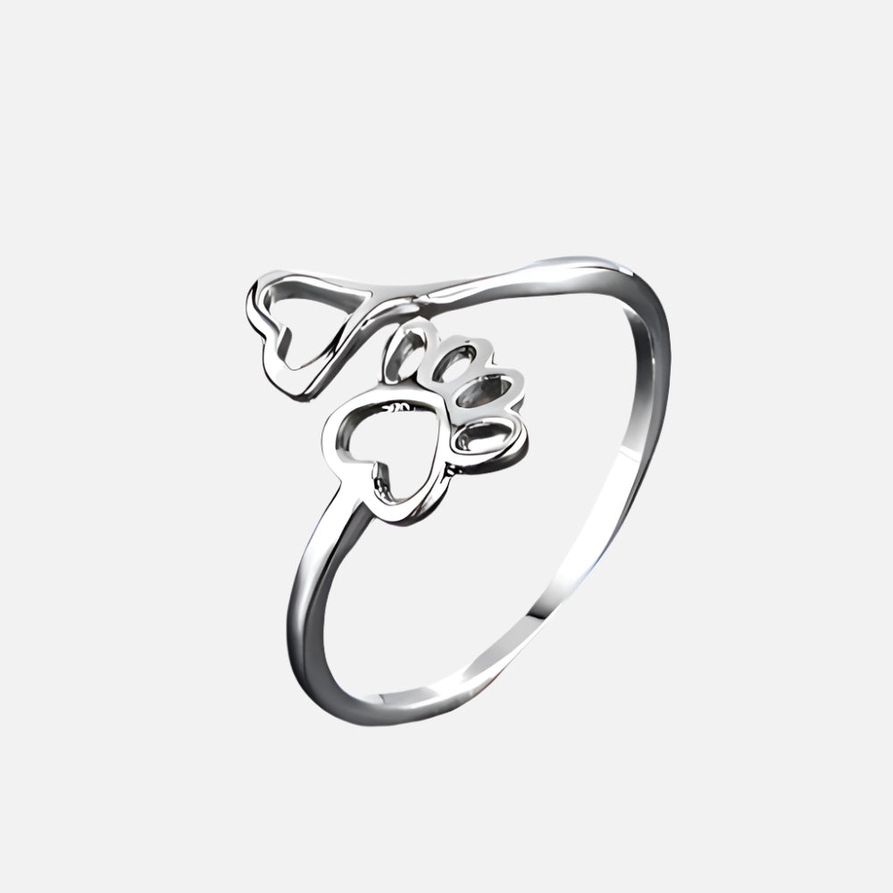 Adjustable Paw & Heart Ring β Stainless Steel