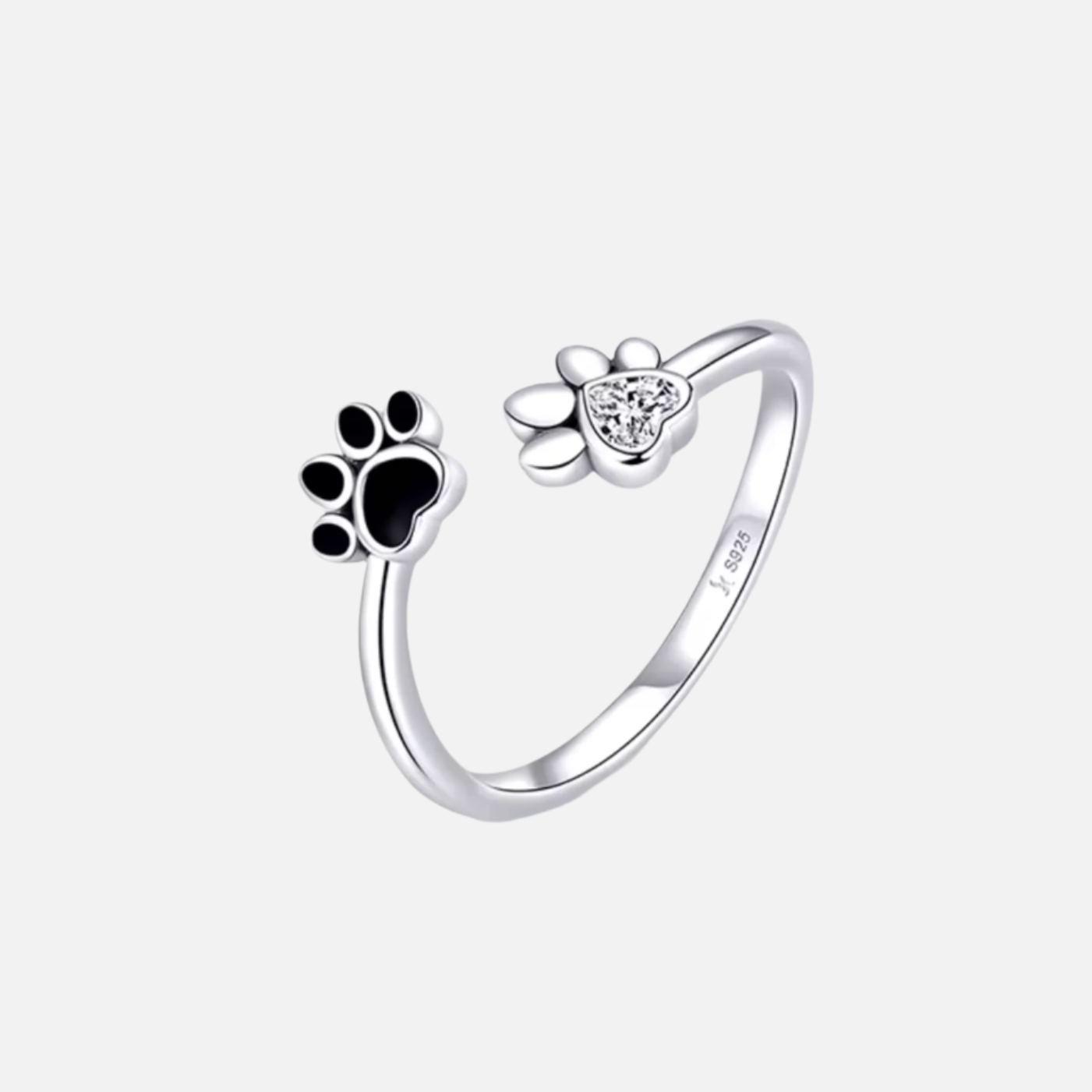 925 Sterling Silver Paw Ring โ Adjustable with Zirconia & Enamel