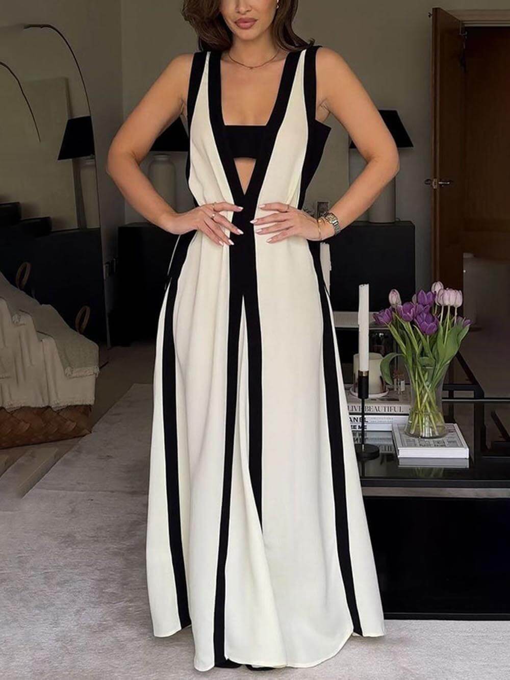 Colorblock Reversible Style A-Line Maxi Dress