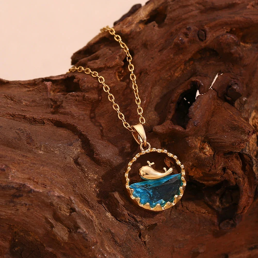Blue Ocean Whale Pendant Necklace