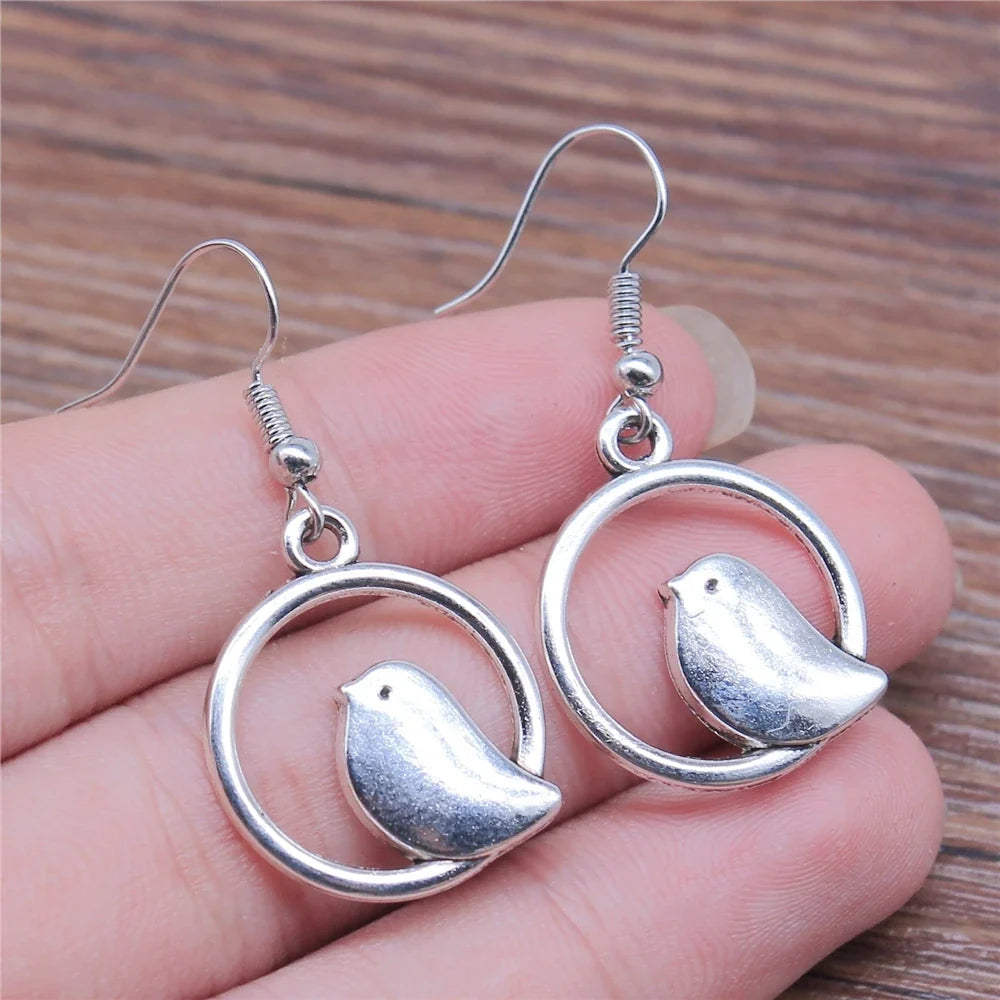 Vintage Bird Charm Drop Earrings – Handmade Boho Jewelry